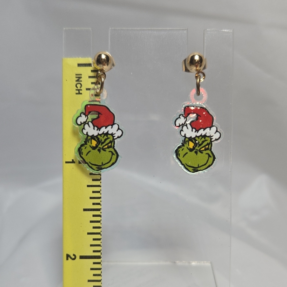 🚨Festive Grinch Earrings with Gold Accents